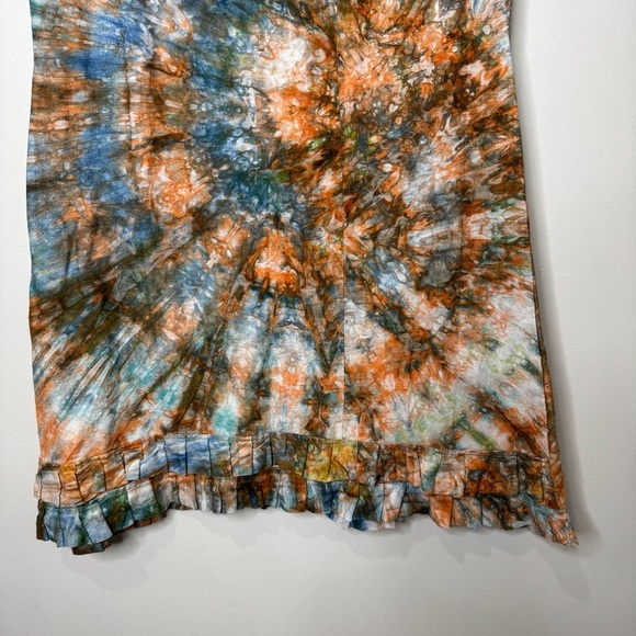 Vintage Handmade Blue Orange Tie Dye Rosette Fit and Flare Boho Midi Skirt - Picture 3 of 11